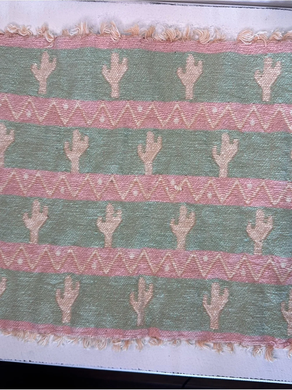 Cactus Pattern Woven reversible placemats and napkin set - Mint & Green